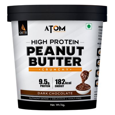 AS-IT-IS Nutrition ATOM High Protein Peanut Butter I Crunchy, Dark Chocolate I 9.5g Protein I Added Whey & Pea Protein I Aflatoxin Tested I Zero Trans-fat 1kg