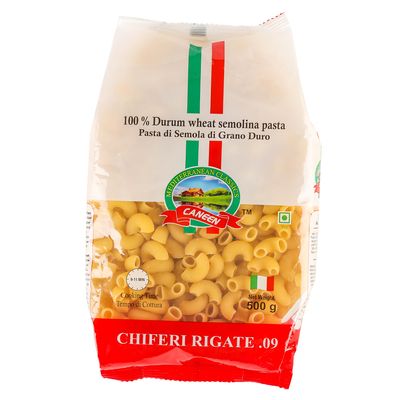 CANEEN Chiferi Rigate Pasta .09 |100% Durum Wheat Semolina Pasta | Perfect for Italian Dishes (Pack of 1, 500g)