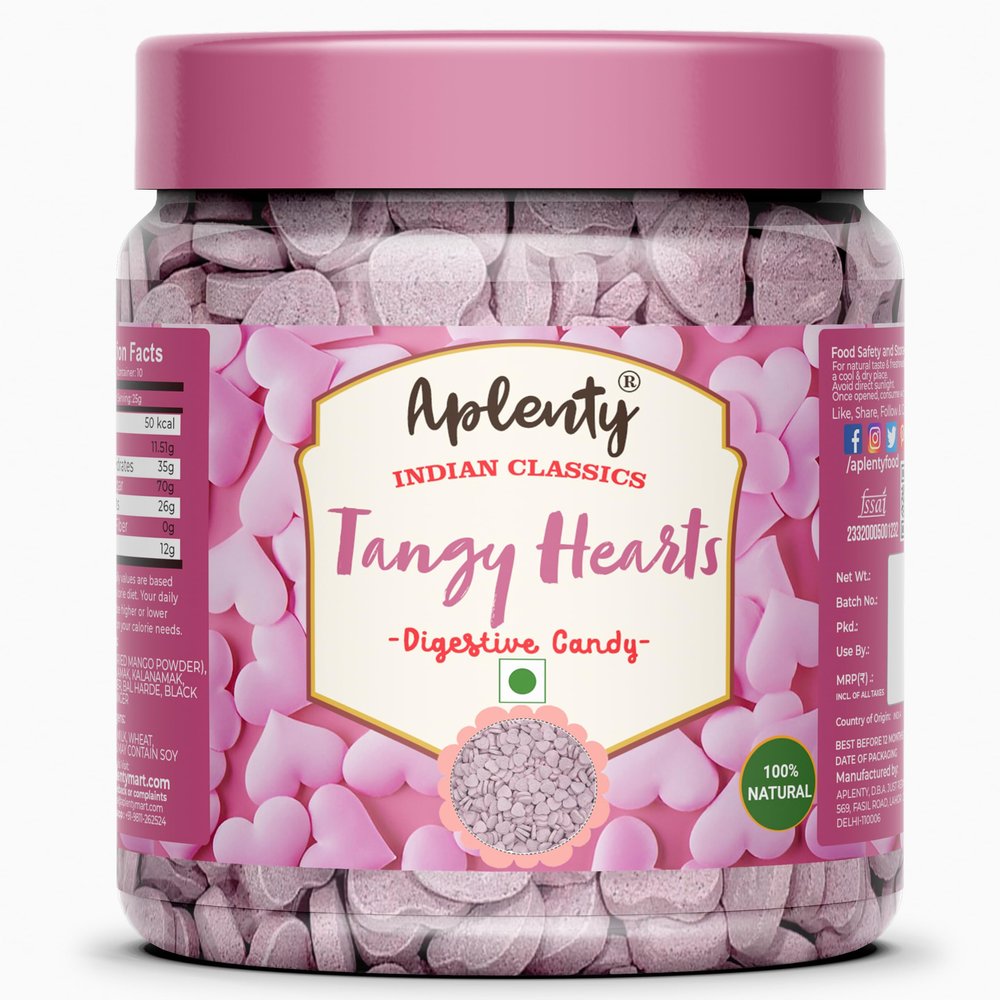 Aplenty Tangy Heart shape Candy - 100g | Chatpati Gulabi Candy | Sweet & Sour Heart Shaped Toffee For Kids | Mouth Freshener | Mukhwas | (100g)