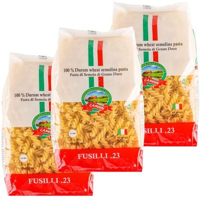 CANEEN Fusilli Pasta | 100% Durum Wheat | Ideal for Sauces and Salads | Warm or Cold Side | Vegetable Mix | Mac and Cheese | Pasta Gratin | Freezer Meals | Boiling | Tossing (Pack of 3, 500g Each)