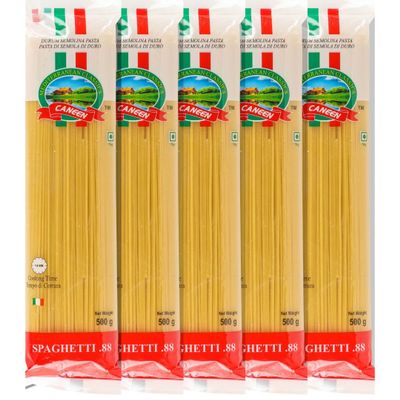 CANEEN Spaghetti Pasta| Durum Wheat | Ideal for Classic Pasta Dishes (Pack of 5, 500g Each)