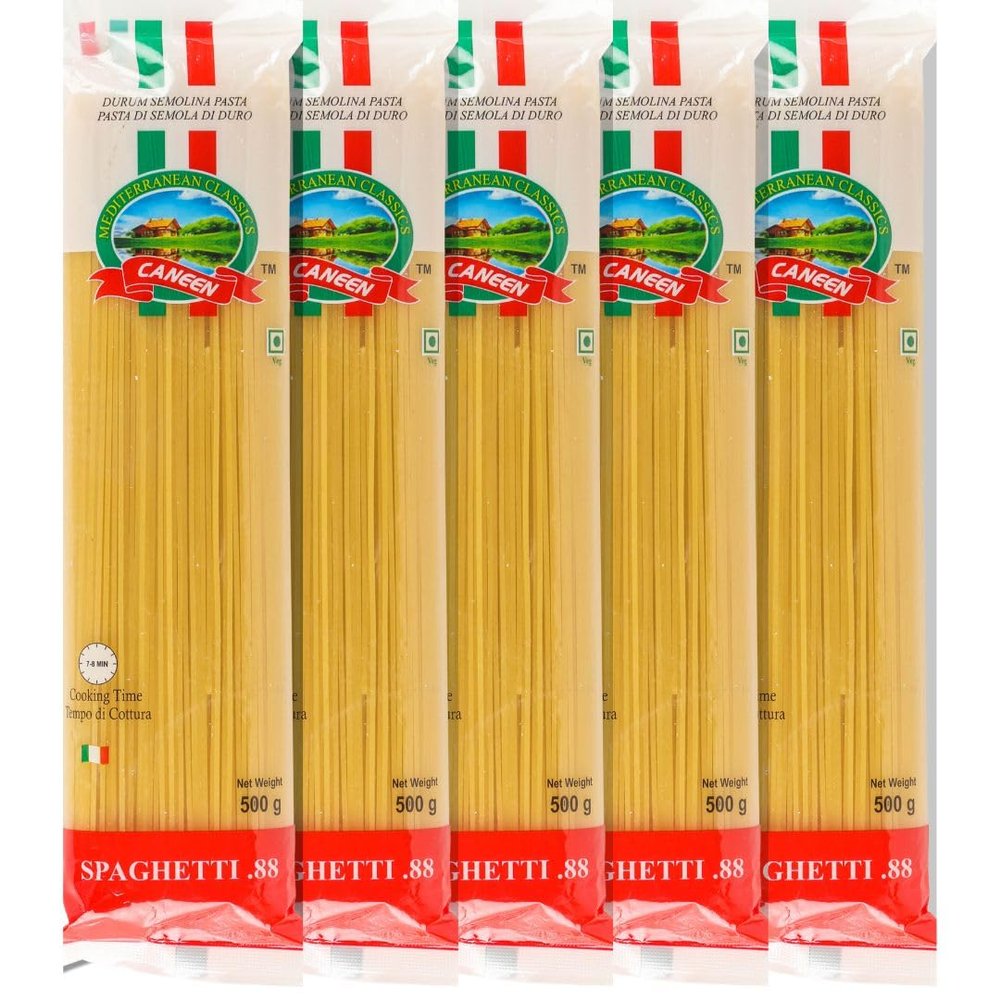 CANEEN Spaghetti Pasta| Durum Wheat | Ideal for Classic Pasta Dishes (Pack of 5, 500g Each)