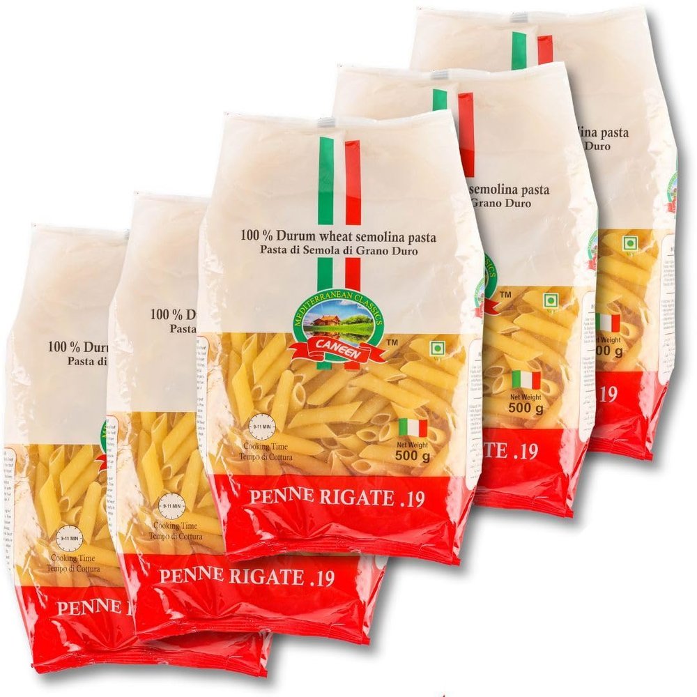 Caneen Penne Pasta | 100% Durum Wheat Semolina Pasta | Authentic Italian Flavors (Pack of 5, 500g Each)