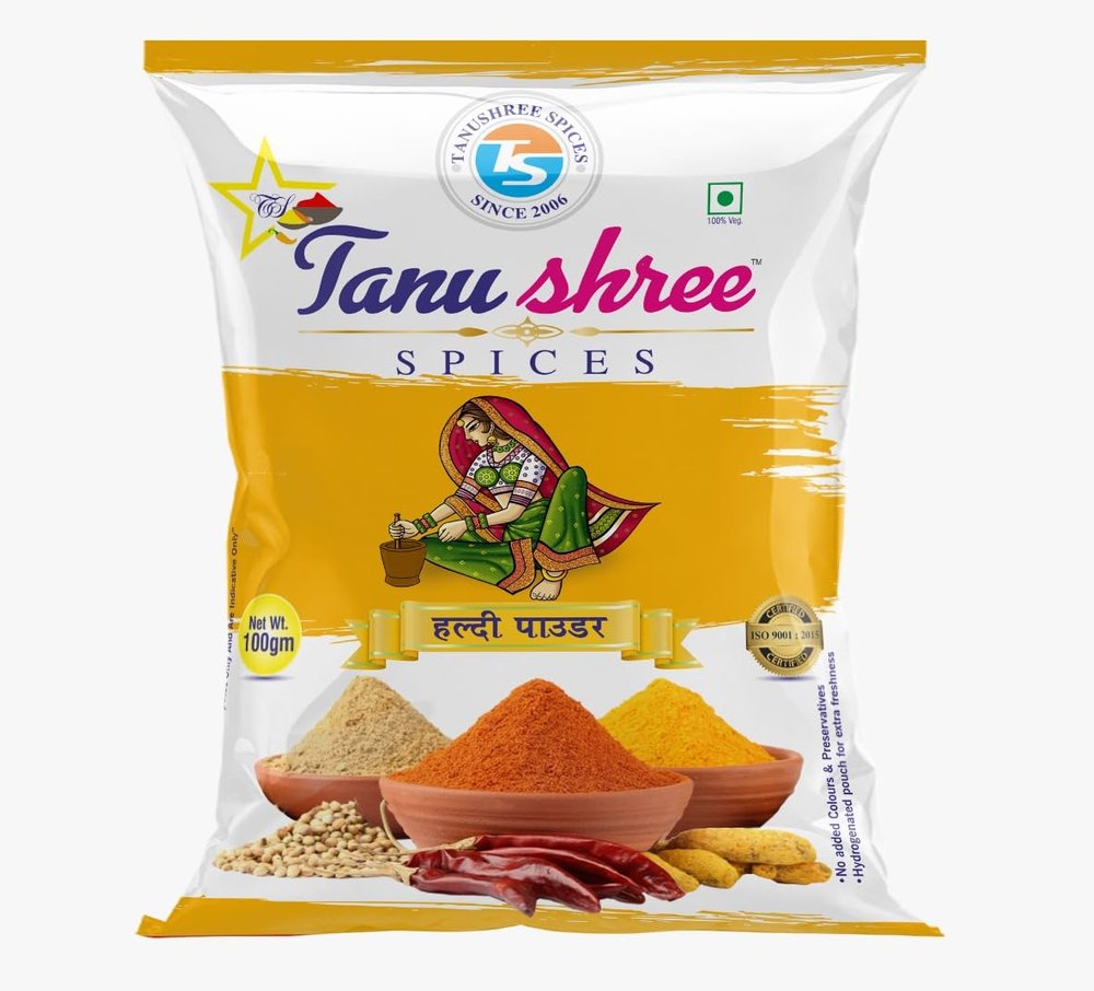 TS TANUSHREE SPICES Pure & Natural Aromatic Flavorful High Curcumin Content 100 gm Turmeric Powder with Natural Oils Ideal for Cooking Teas and Wellness Pack of 5
