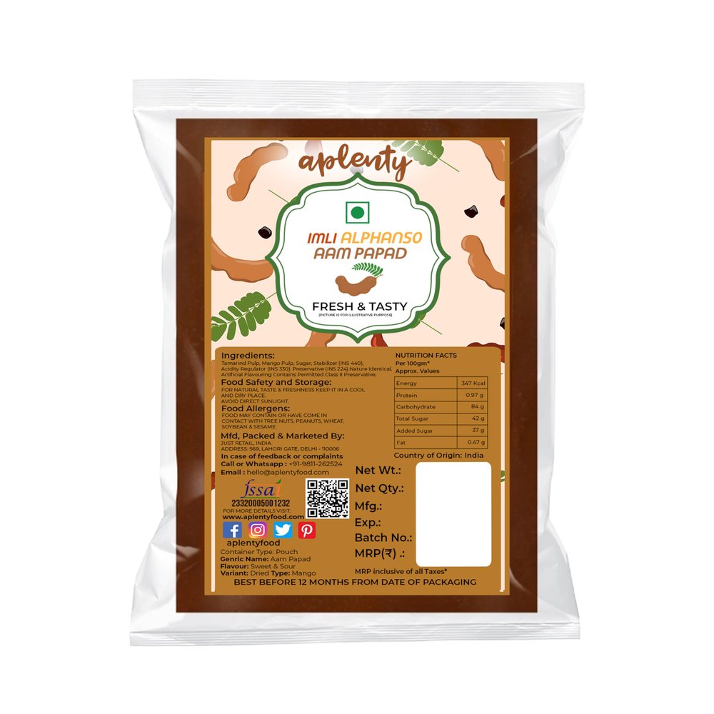 Aplenty Dried Imli Aam Papad 400g Khatta Meetha Tamarind Mango Fruit Bar Traditional Indian Sweet Sour Snack High Fiber Healthy Chewy Candy