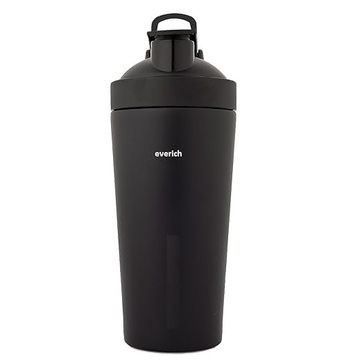 SHIFA CRAFT Steel Pro Shaker 700 ml with Steel Whisk, Leakproof Gym Shaker Bottle for Supplements, Pristine (Black)