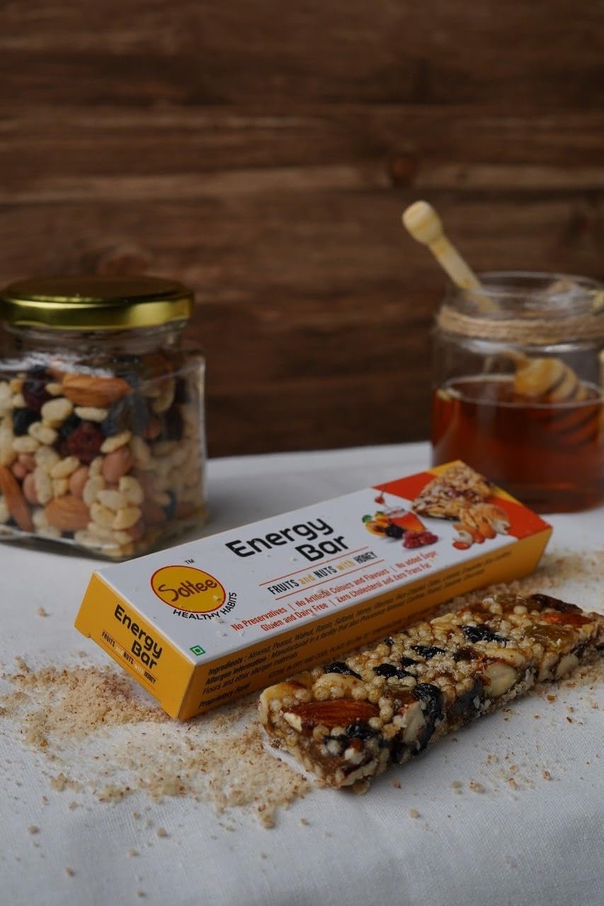 Fruits and Nuts Energy Bars | Nutrient-Rich Snack with Almonds, Peanuts, Walnuts, Raisins, Honey & Linseed | High in Fiber | Vegan, Gluten-Free & No Added Sugar | Natural Energy Boost | Pack of 12