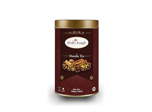 Shahi Baagh Indian Masala Tea | 50gm | 50 cups | Airtight Tin | Strong & Aromatic Chai with Authentic Spices | Boosts Immunity & Digestion | Natural, Moderate Caffeine, Gluten-Free