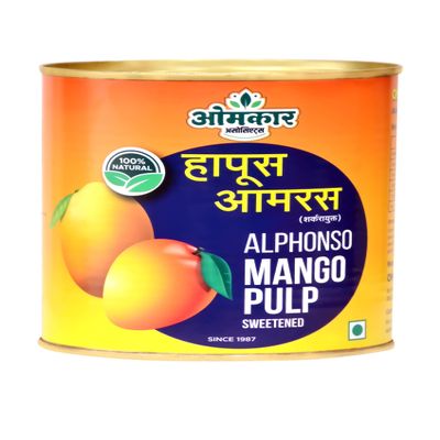 OMKAR ASSOCIATE'S | Alphonso Mango Pulp | 850gm | Pure Ratnagiri Hapus | Amaras | No Preservatives, Colors | GI Tagged Alphonso Mangoes