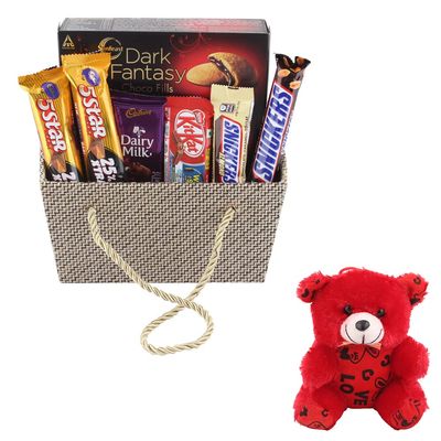 SFU E Com 5Star Chocolate Gift Hamper | Valentine Teddy Bear With Chocolate Combo | Valentine Chocolate Hamper | 810