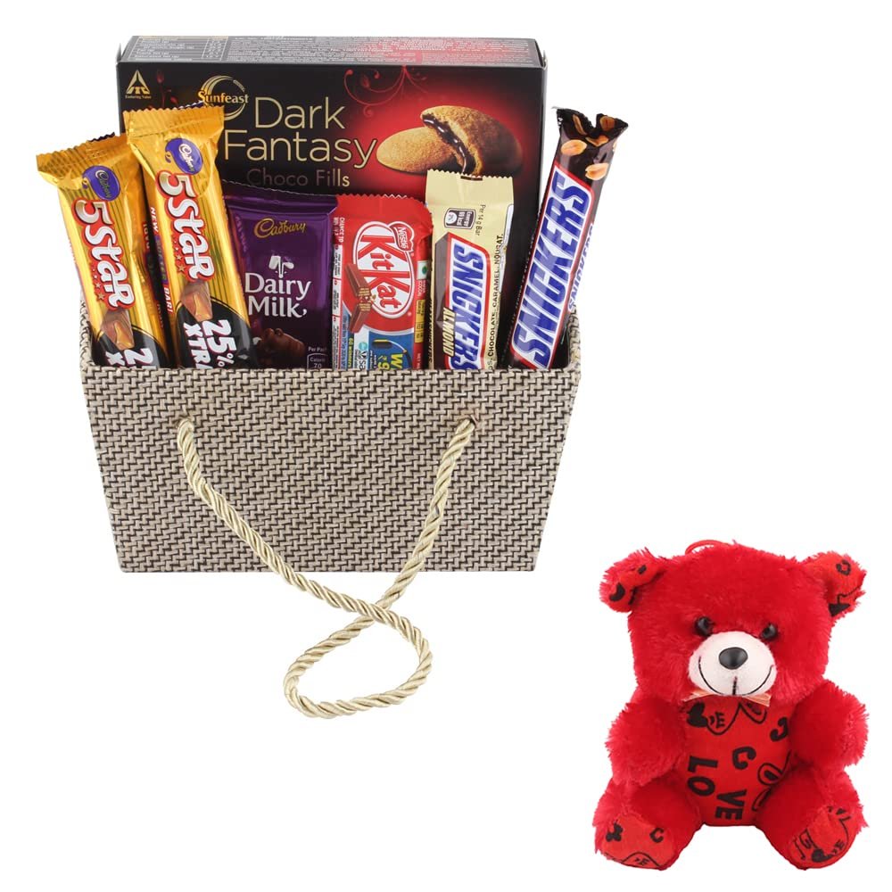 SFU E Com 5Star Chocolate Gift Hamper | Valentine Teddy Bear With Chocolate Combo | Valentine Chocolate Hamper | 810