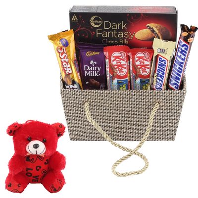 SFU E Com Chocolate Basket Gift Hamper | Valentine Teddy Bear With Chocolate Combo | Valentine Chocolate Hamper | 809