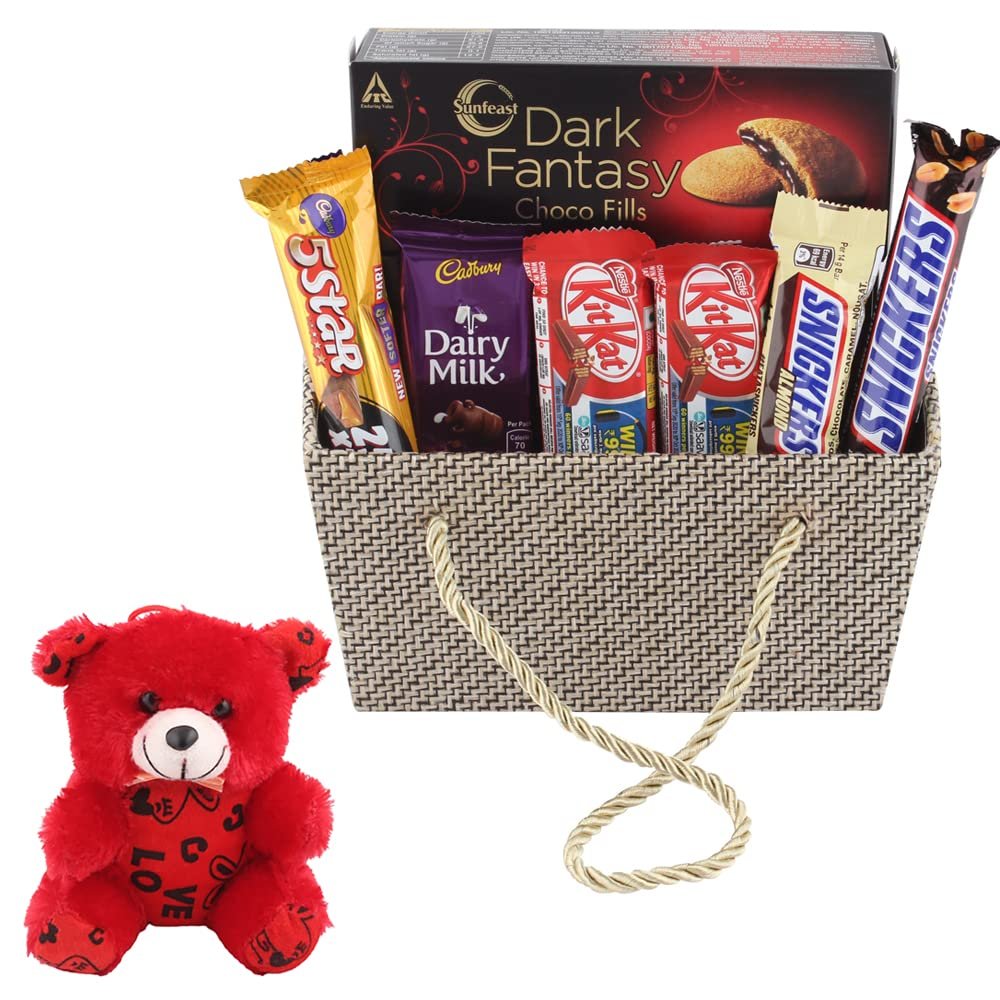 SFU E Com Chocolate Basket Gift Hamper | Valentine Teddy Bear With Chocolate Combo | Valentine Chocolate Hamper | 809