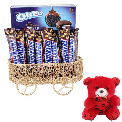 SFU E Com All Time Favourite Chocolates Gift Hamper With Beautiful Basket | Valentine Teddy Bear With Chocolate Combo | Valentine Chocolate Hamper | 916