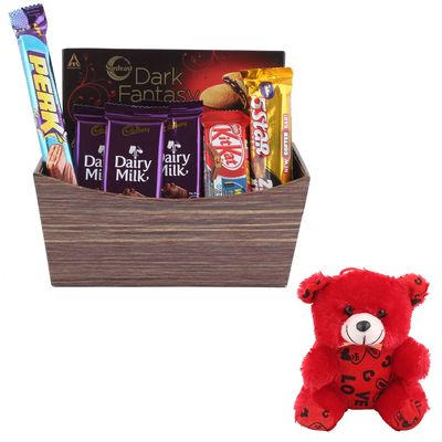 SFU E Com Attractive Basket With Creamy Chocolates | Valentine Teddy Bear With Chocolate Combo | Valentine Chocolate Hamper | 888