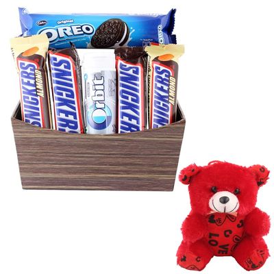 SFU E Com Almond Chocolate Gift Hamper | Valentine Teddy Bear With Chocolate Combo | Valentine Chocolate Hamper | 992