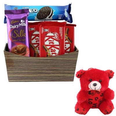 SFU E Com Beautiful Chocolate Gift Hamper | Valentine Teddy Bear With Chocolate Combo | Valentine Chocolate Hamper | 1015