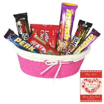 SFU E Com Favourite Chocolate With Newly Tie Basket | Valentine Chocolate With Love Greeting Card | Valentine Chocolate Hamper | 113