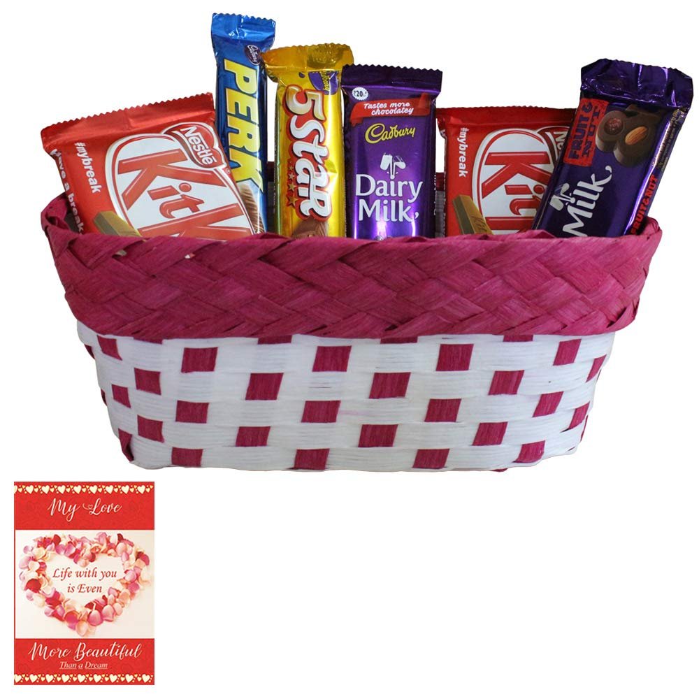 SFU E Com Chocolate Celebration Hamper With Designer Basket | Valentine Chocolate With Love Greeting Card | Valentine Chocolate Hamper | 020