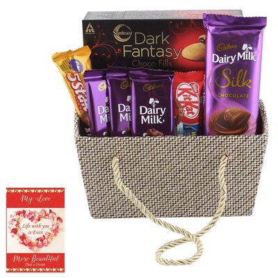 SFU E Com Chocolate Basket To Your Loved Ones | Valentine Chocolate With Love Greeting Card | Valentine Chocolate Hamper | 841