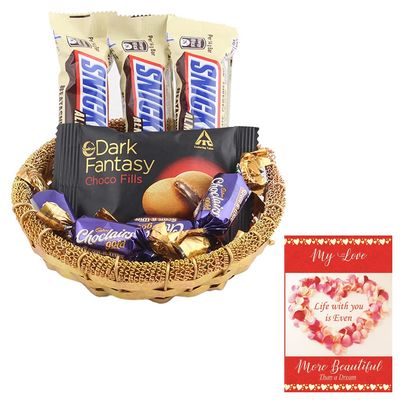 SFU E Com Almond Chocolates With Choco Filled Cookies Dark Fantasy | Valentine Chocolate With Love Greeting Card | Valentine Chocolate Hamper | 1128