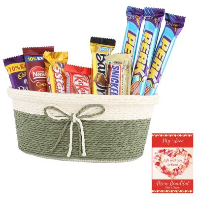 SFU E Com Beautiful Basket With Choco Gift Combo | Valentine Chocolate With Love Greeting Card | Valentine Chocolate Hamper | 335
