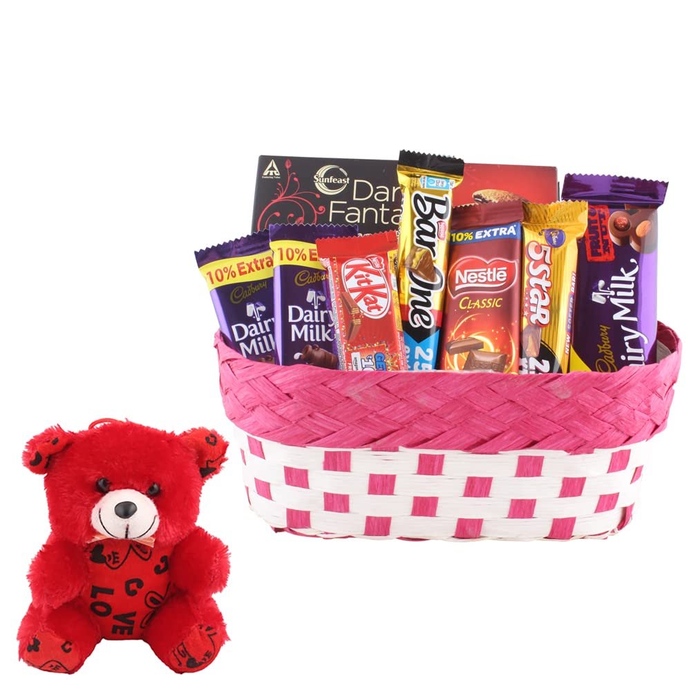 SFU E Com Choco Filles Dark Fantasy With Fruit & Nut Gift Hamper | Valentine Teddy Bear With Chocolate Combo | Valentine Chocolate Hamper | 467