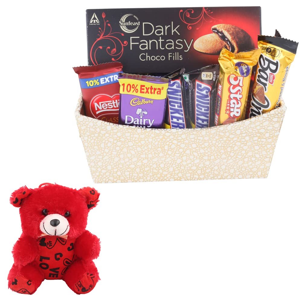 SFU E Com Amazing Chocolate Gift Basket | Valentine Teddy Bear With Chocolate Combo | Valentine Chocolate Hamper | 260