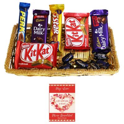 SFU E Com 11 Pieces Chocolate Celebration With Premium Golden Tray | Valentine Chocolate With Love Greeting Card | Valentine Chocolate Hamper | 164