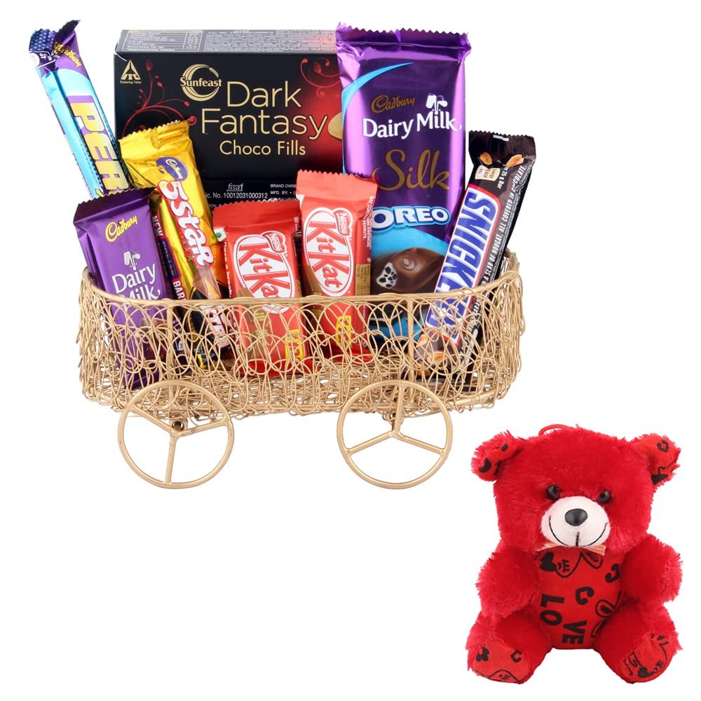 SFU E Com Chocolate Basket Gift Hamper With Tasty Kit-Kat | Valentine Teddy Bear With Chocolate Combo | Valentine Chocolate Hamper | 697