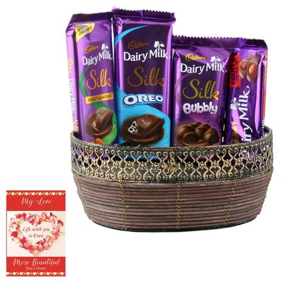 SFU E Com Almond & Fruit N Nut Chocolates With Basket | Valentine Chocolate With Love Greeting Card | Valentine Chocolate Hamper | 761