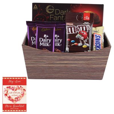 SFU E Com Beautiful Loaded Chocolate Basket Hamper | Valentine Chocolate With Love Greeting Card | Valentine Chocolate Hamper | 893