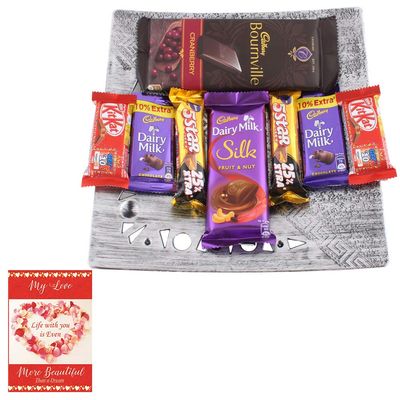 SFU E Com Bournville, Silk Chocolate Gift Hamper With Tray | Valentine Chocolate With Love Greeting Card | Valentine Chocolate Hamper | 552