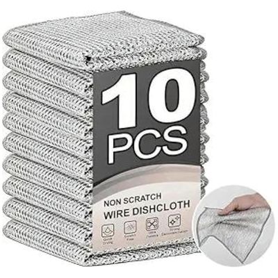 Dustex Dishwasher Rag (Pack of 10) Multipurpose Wire Dishwashing Rags for Wet and Dry Cleaning Steel Cloth Scrubber for Utensils & Kitchen Cleaning, Dish Wash Vessel Cleaning Wool Wire Dishwashing