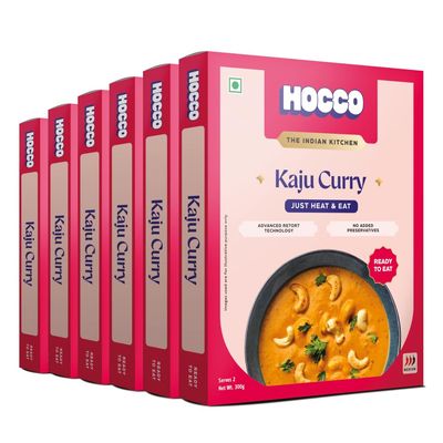 HOCCO Kaju Curry Ready to Eat | Just Heat and Eat | Pure Veg Indian Food | No Added Preservative & Colours | Meal Ready in 5 Minutes | Microwave-Able Serve 2 300gm (Kaju Curry-Pack of 6)