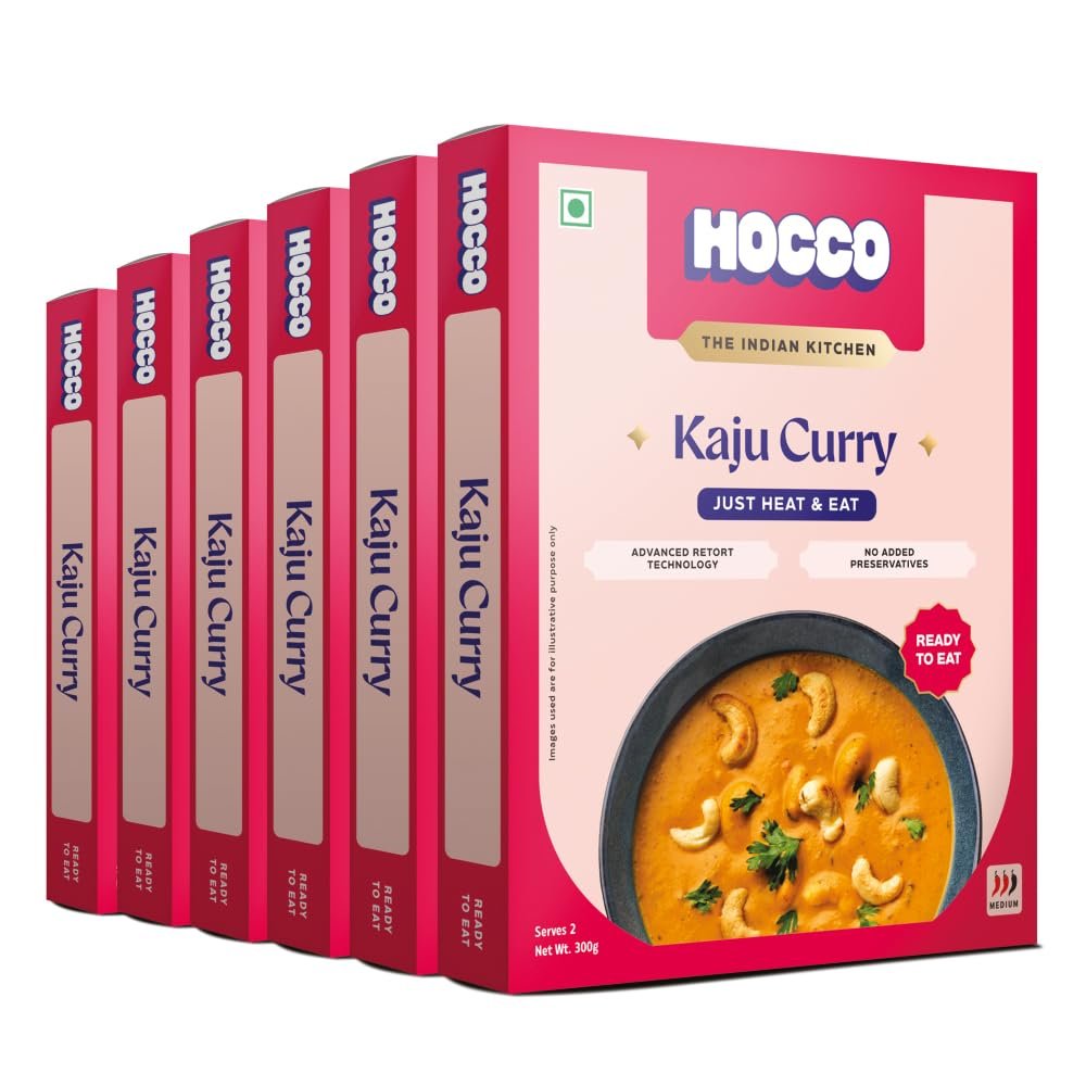 HOCCO Kaju Curry Ready to Eat | Just Heat and Eat | Pure Veg Indian Food | No Added Preservative & Colours | Meal Ready in 5 Minutes | Microwave-Able Serve 2 300gm (Kaju Curry-Pack of 6)