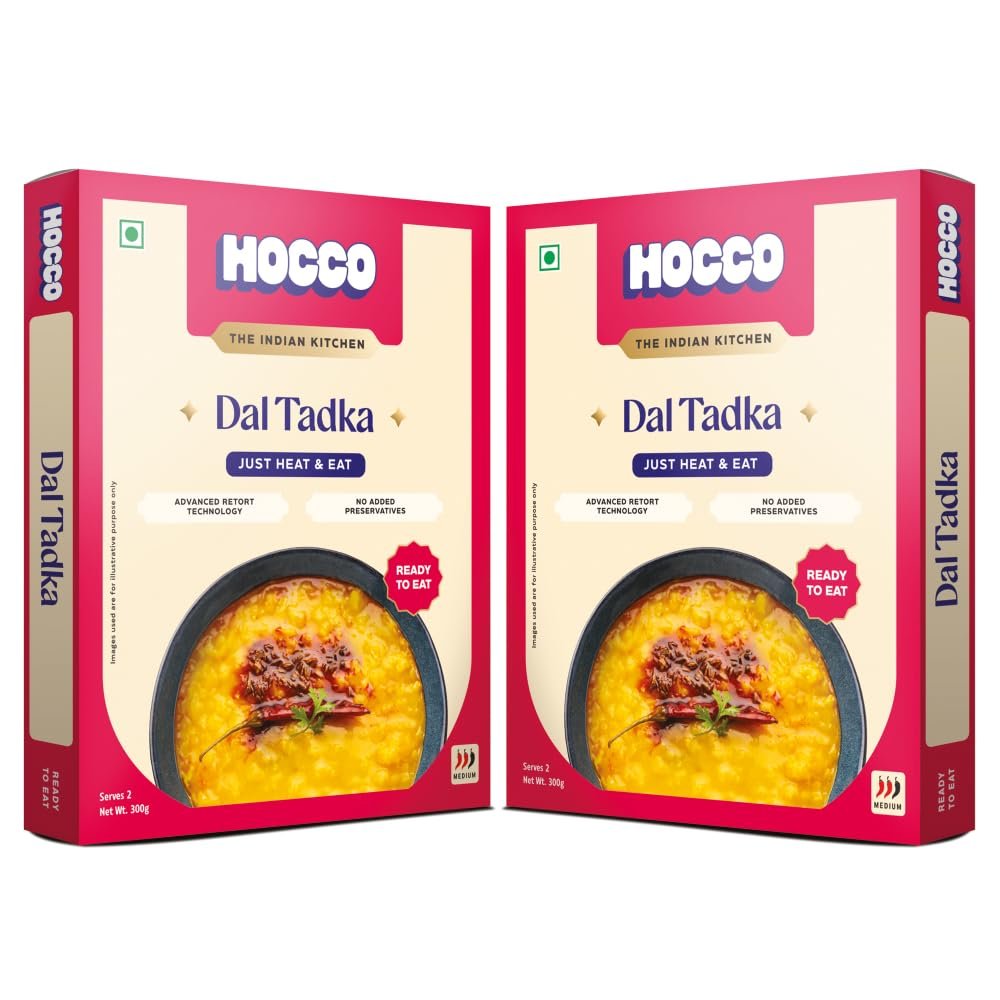 Hocco Dal Tadka Ready To Eat | Just Heat & Eat | Authentic Pure Veg Indian Food | No Added Preservatives Or Artificial Colors | Meal Ready In 5 Minutes | Microwaveable | Serves 2 | 300 gm (Dal Tadka-Pack of 2)