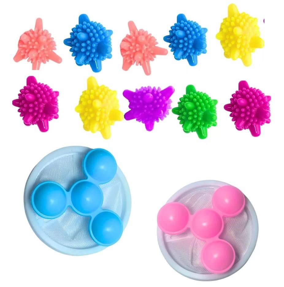 Clickswift 10 Pcs Reusable Anti Winding Silicone Laundry Cleaning Dryer Ball with 2 Pcs Washing Machine Hair Filter Cleaning Mesh Bag Washing Machine Lint Remover (Multiolor)