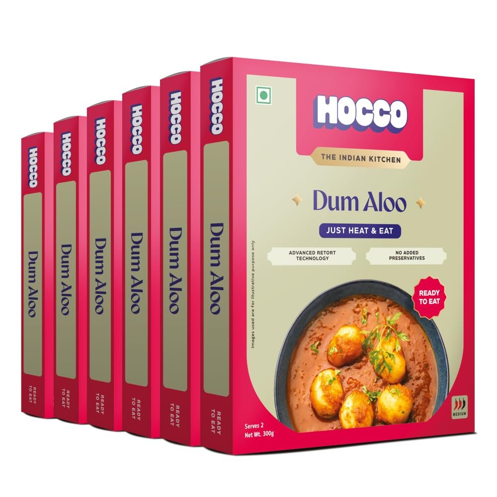 Hocco Dum Aloo Sabji Ready To Eat | Just Heat & Eat | Authentic Pure Veg Indian Food | No Added Preservatives Or Artificial Colors | Meal Ready In 5 Minutes | Microwaveable | Serves 2 | 300 gm (Dum Aloo Sabji-Pack of 6)