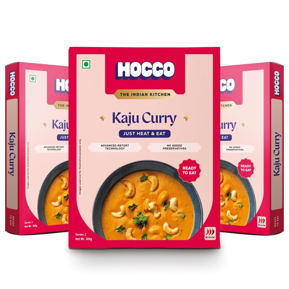 HOCCO Kaju Curry Ready to Eat | Just Heat and Eat | Pure Veg Indian Food | No Added Preservative & Colours | Meal Ready in 5 Minutes | Microwave-Able Serve 2 300gm (Kaju Curry-Pack of 3)