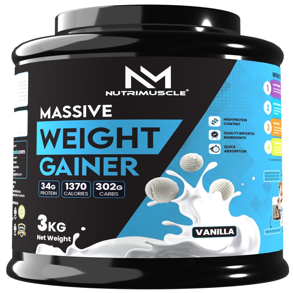 Nutrimuscle  Massive Weight Gainer - 3.5 Kgs - Vanilla Flavour - For Weight & Mass Gain - Contains Complex Carbohydrates,Protein and Imported Ingredients