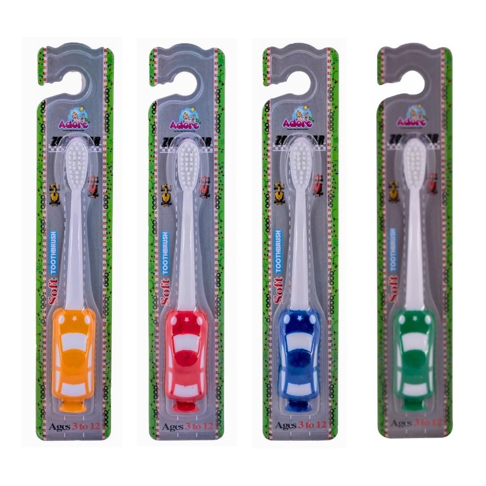 Adore Zoom Car Kids Soft Bristles Toothbrush Pack of 4 (Multicolor, Pack Of 4)