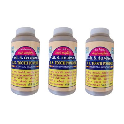 BK Dant Manjan Tooth Powder 200 Gram Bottle, Bad Breath, Teeth Whitening Ayurbedic Powder full with herbs for your teeth and oral care (Pack of 3)