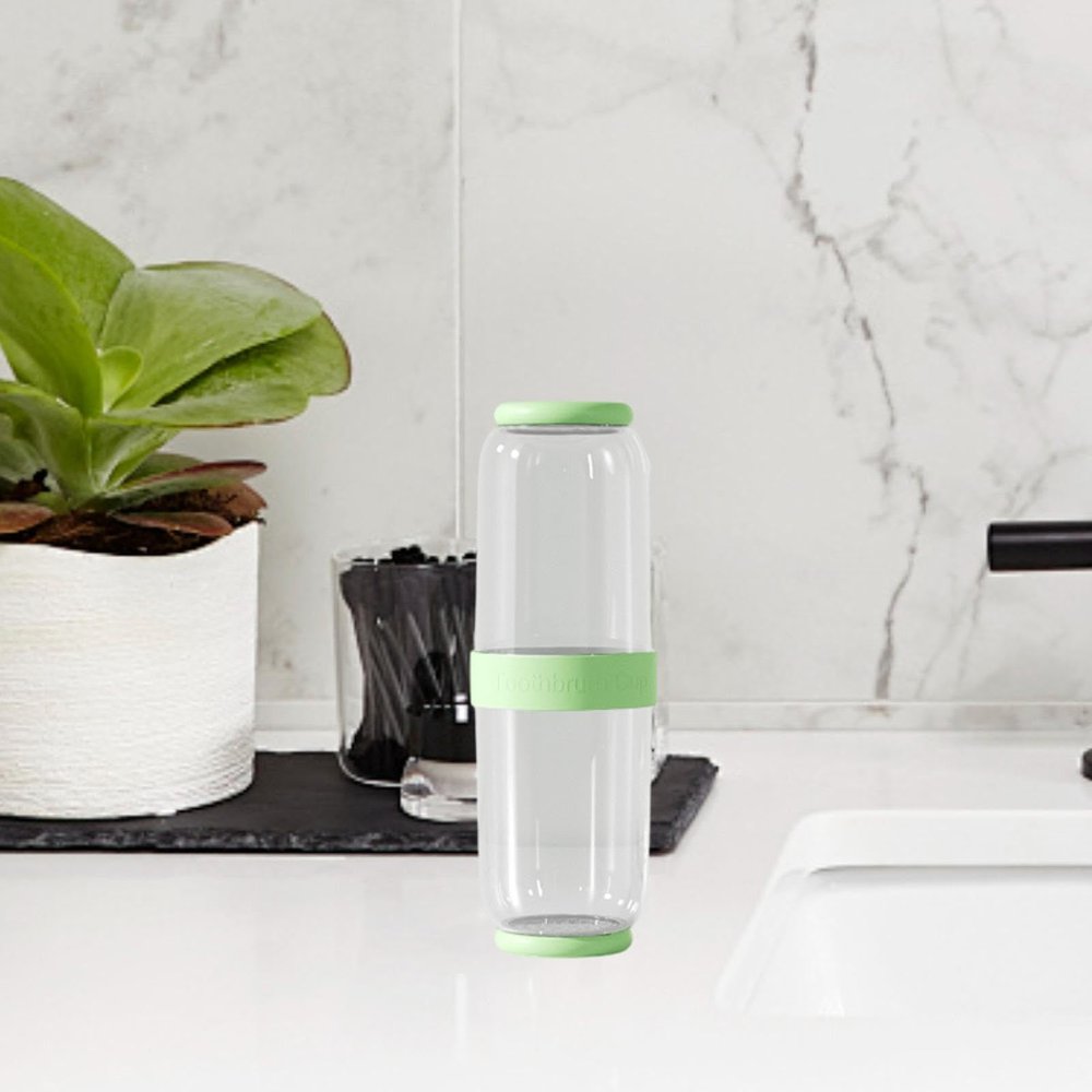 Fashion My Day Toothbrush Container Portable Toothpaste Storage Toothbrush Case for Camping 2Pcs Green