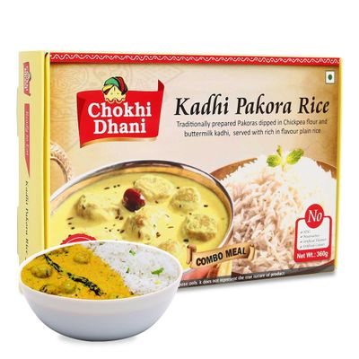Chokhi Dhani Kadhi Pakora with Rice Ready to Eat Authentic Kadhi Chawal Meal | Instant Heat & Eat Premix | Homestyle Food Ready in 2 Minutes | Microwavable Pack | 360g (Pack of 1)