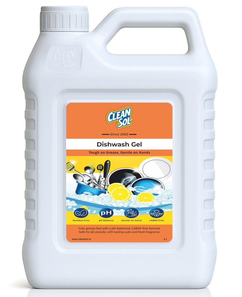 Cleansol Dishwash Washer Detergent Gel Liquid Dishwashing Powerful Grease & Oil Remover | pH-Balanced, Gentle on Hands & LABSA-Free | Safe for Utensils, Crockery & Glassware 5 Ltr