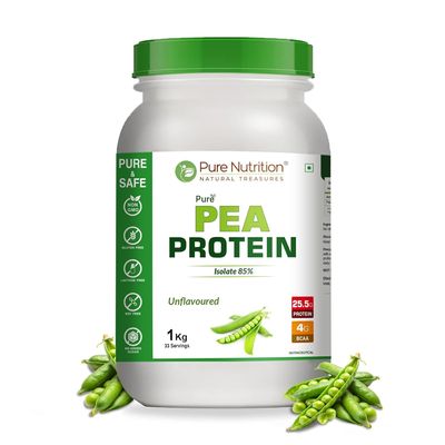 PURE NUTRITION NATURAL TREASURES Pea Protein Isolate Powder 1Kg | 100% Pure Plant-Based Protein for Men & Women | 25.5g Protein & 4g BCAA | Ideal for Muscle Growth (33 Servings)
