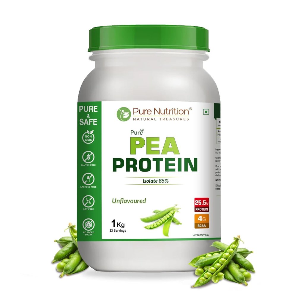 PURE NUTRITION NATURAL TREASURES Pea Protein Isolate Powder 1Kg | 100% Pure Plant-Based Protein for Men & Women | 25.5g Protein & 4g BCAA | Ideal for Muscle Growth (33 Servings)