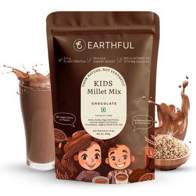 Earthful Kids Millet Mix | 400 Gms | No Refined Sugar | Contains Supergrains - Ragi, Jowar, Barley | Cocoa, Sweetened with Jaggery
