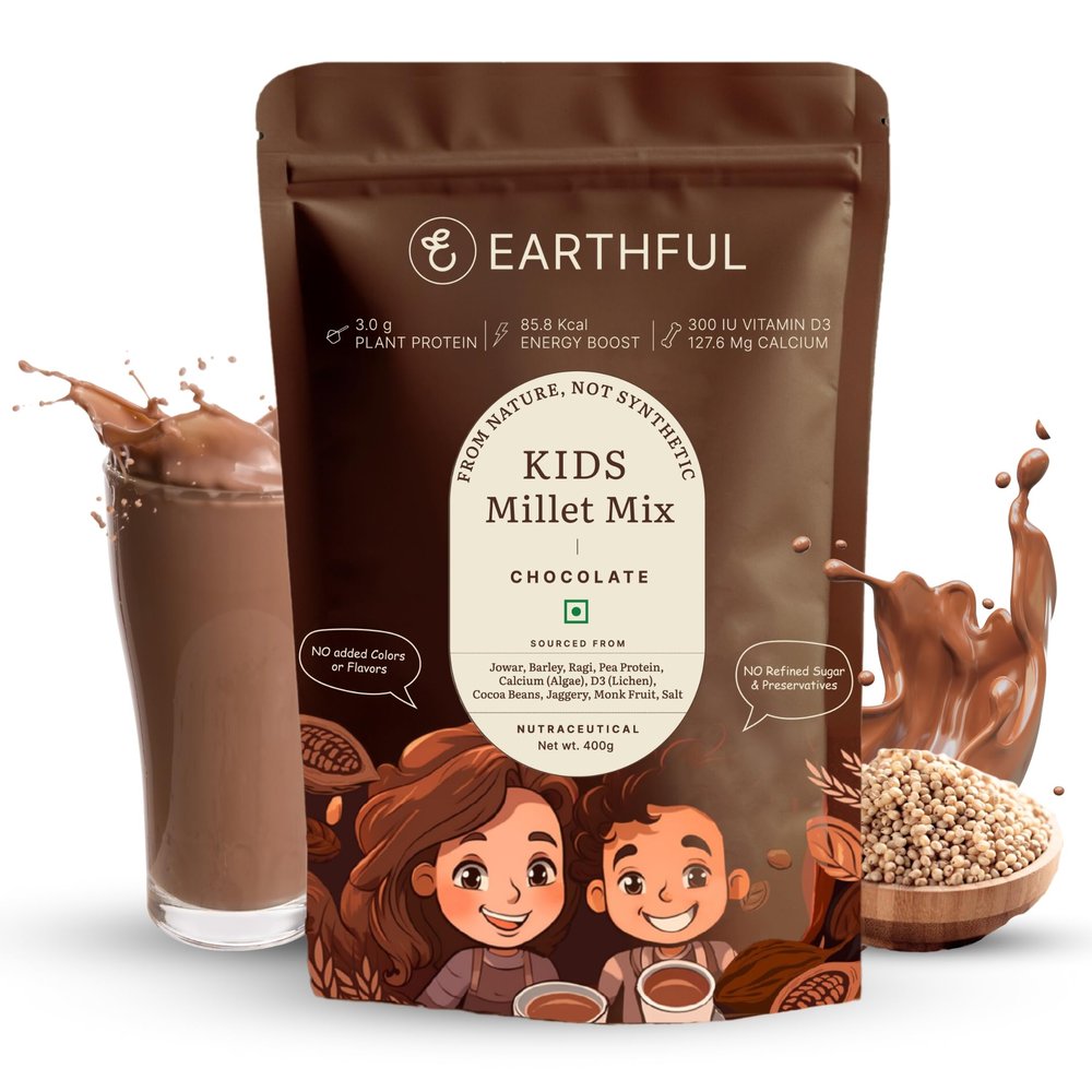 Earthful Kids Millet Mix | 400 Gms | No Refined Sugar | Contains Supergrains - Ragi, Jowar, Barley | Cocoa, Sweetened with Jaggery